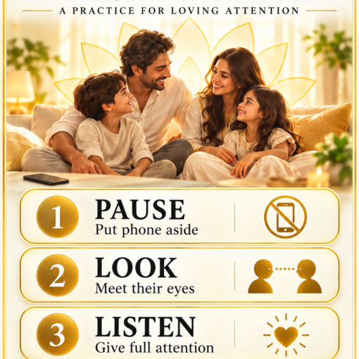 Ananda-X Daily Digest poster: Be Present With Family, a three-step listening and appreciation practice