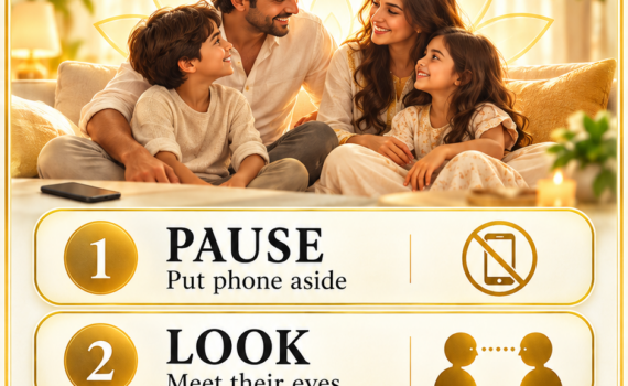 Ananda-X Daily Digest poster: Be Present With Family, a three-step listening and appreciation practice