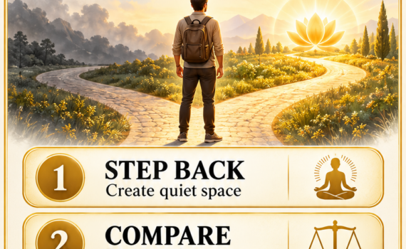 Ananda-X Daily Digest poster: Decide With a Clear Mind, a three-step values-based decision practice