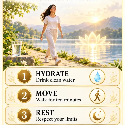 Ananda-X Daily Digest poster: Keep the Body as Ally, a three-step practice for gentle care