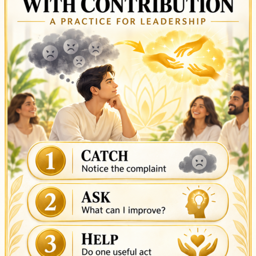 Ananda-X Daily Digest poster: Replace Complaint With Contribution, a three-step constructive action practice