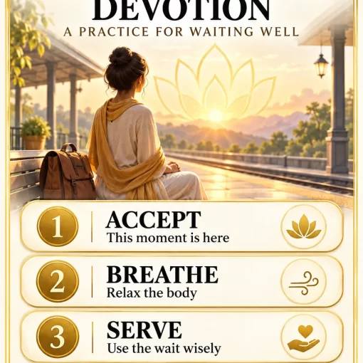 Ananda-X Daily Digest poster: Turn Delay Into Devotion, a three-step practice for waiting well